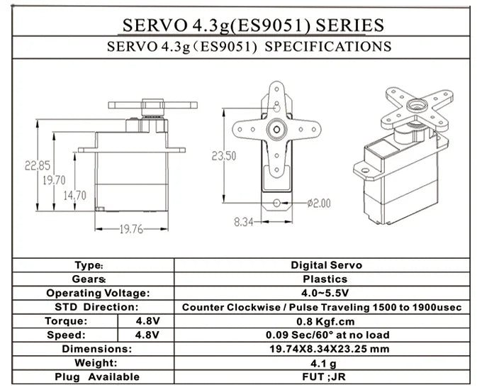 Emax ES9051, SERVO 4.3g(ES9051) SERIES 23.50 22,85 19.