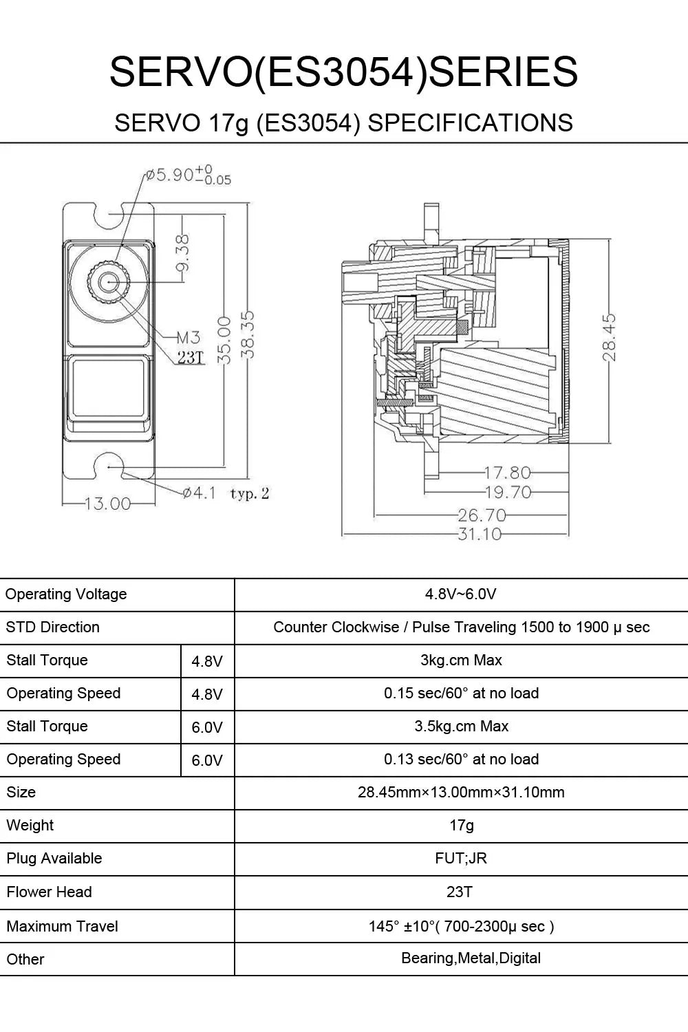 Emax ES3054, SERVO(ES3O5A)SERIES SERVO 17g (ES3054)