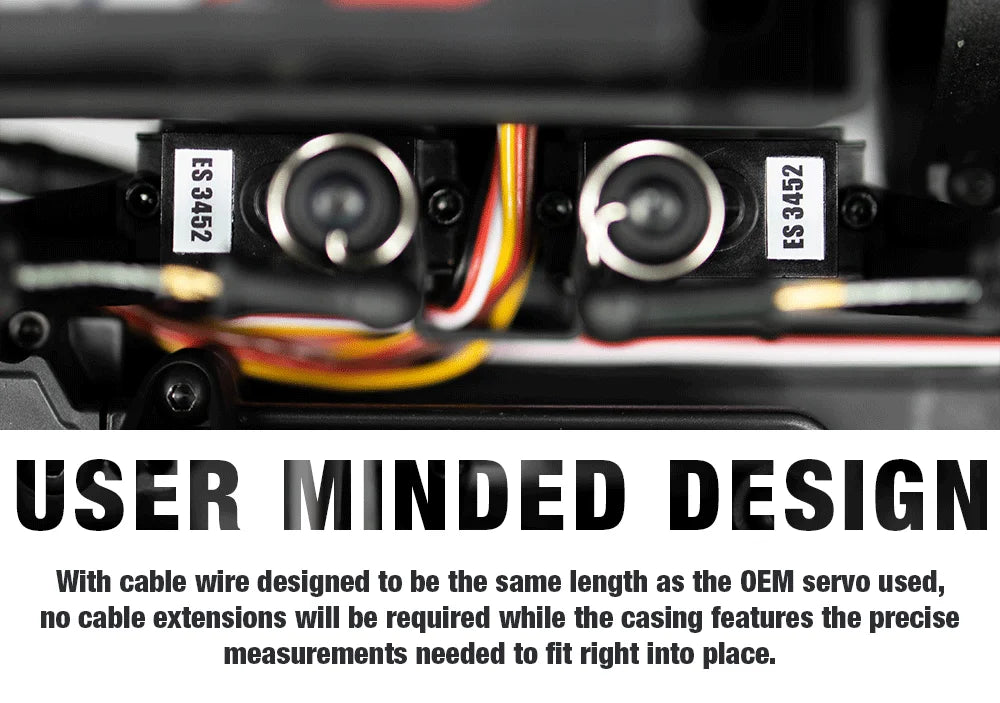 تستخدم أجهزة EMAX ES3452 Metal Gear الرقمية في مركبات TRX لطائرة FPV بدون طيار 8 cable wire designed to be the same length as the OEM servo used, no cable extensions