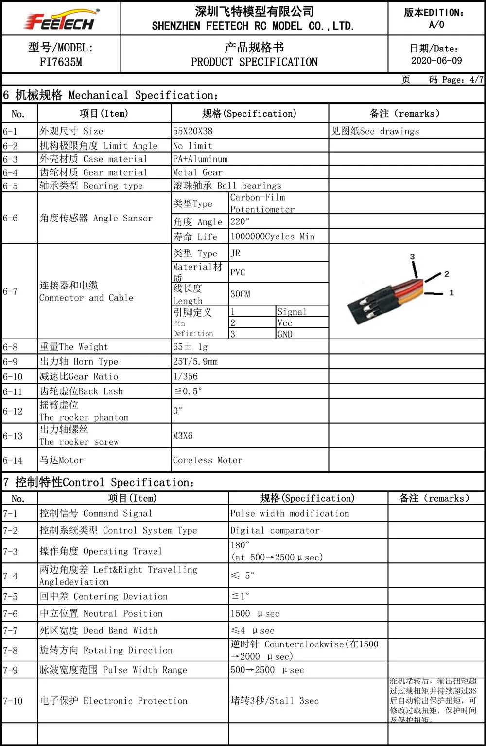 Feetech FI7635, FI7635M PRODUCT SPECIFICATION 2020-06-09 64