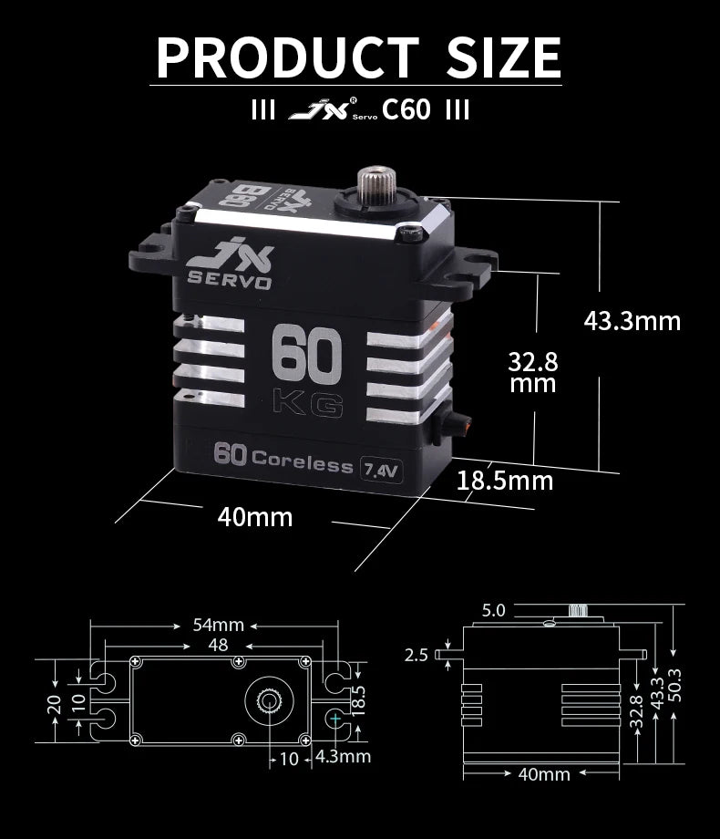 JX SERVO, JX C60 60 KG High Torque Full Metal Shell Hollow Cup High Pressure Metal Gear