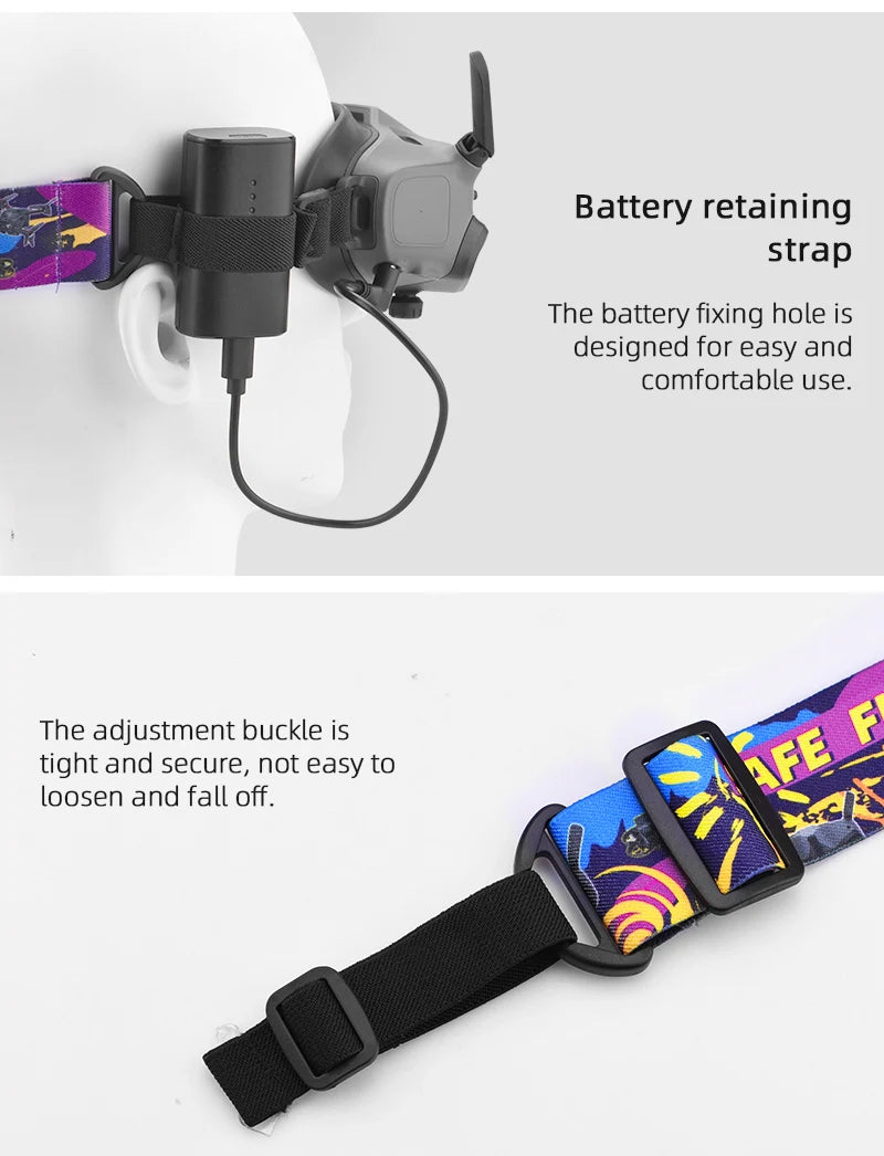 Head Strap For DJI FPV Goggles 2/V2, battery retaining strap The battery fixing hole is designed for easy and comfortable use . the buckle