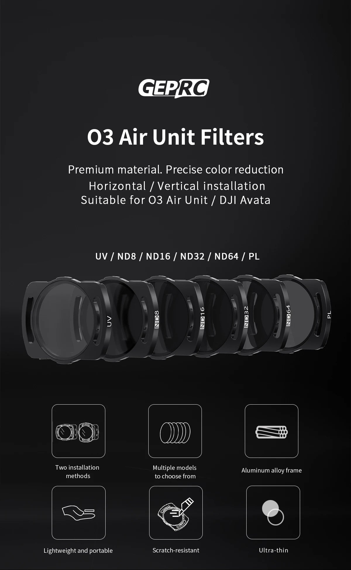 GEPRC O3 Air Unit ND Filter, GEPRC 03 Air Unit Filters Premium material: Precise color reduction Horizontal