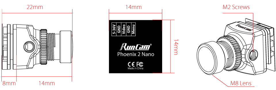 كاميرا RunCam Phoenix 2 التناظرية FPV - 1/2.8 بوصة 1000TVL Joshua COMS PAL / NTSC قابلة للتحويل للطائرة بدون طيار 21 RunCam Phoenix 2 Analog FPV Camera, 1/2'' big image sensor /2.0 big aperture Excellent