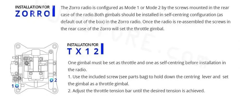 RadioMaster AG01 Gimbal, one gimbal must be set as throttle and one as self-centring before installation