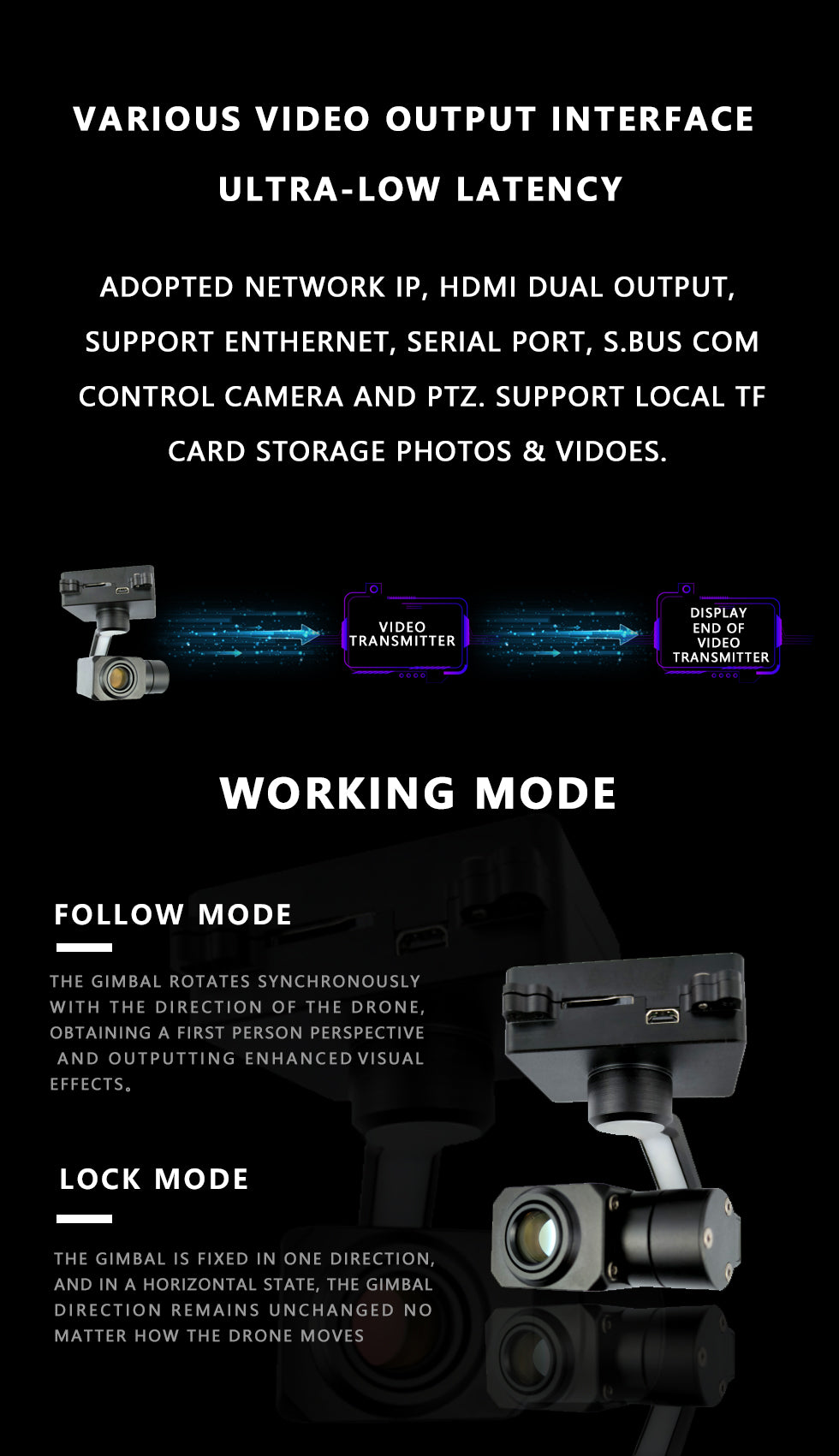 TOPOTEK KHP415 Gimbal, High-performance camera for drones with 4K resolution, stabilization, and multiple output interfaces.