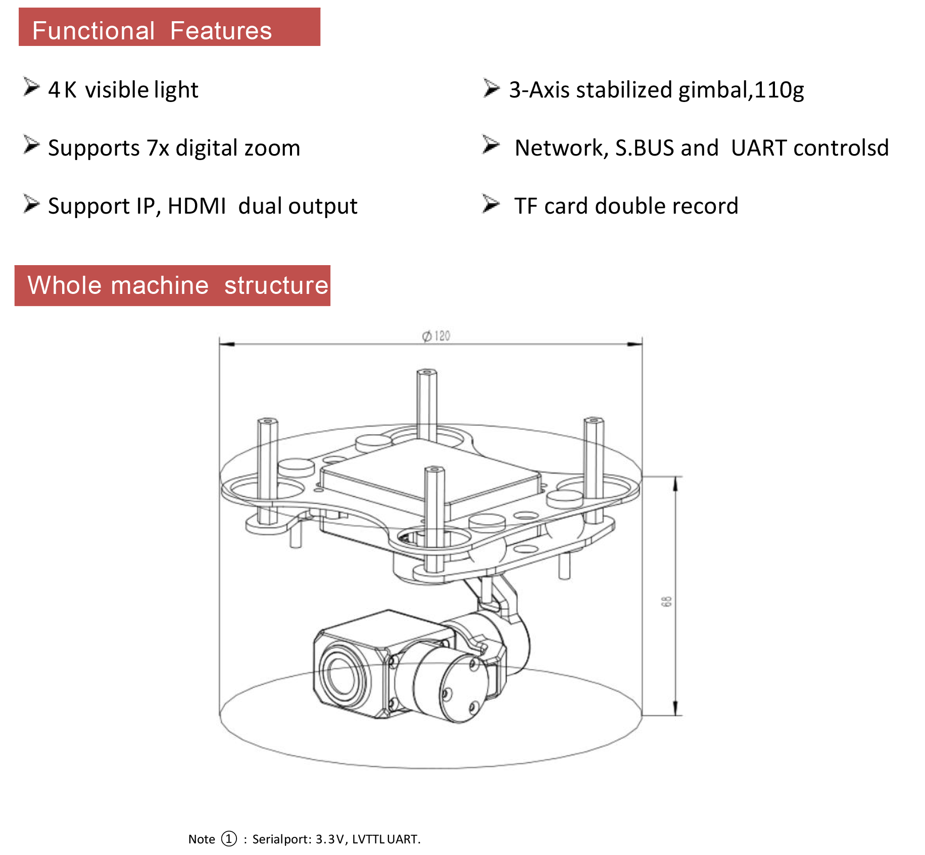 TOPOTEK KHP415 Gimbal, Whole-machine structure features adjustable settings for smooth operation, providing optimal stabilization and precise control.