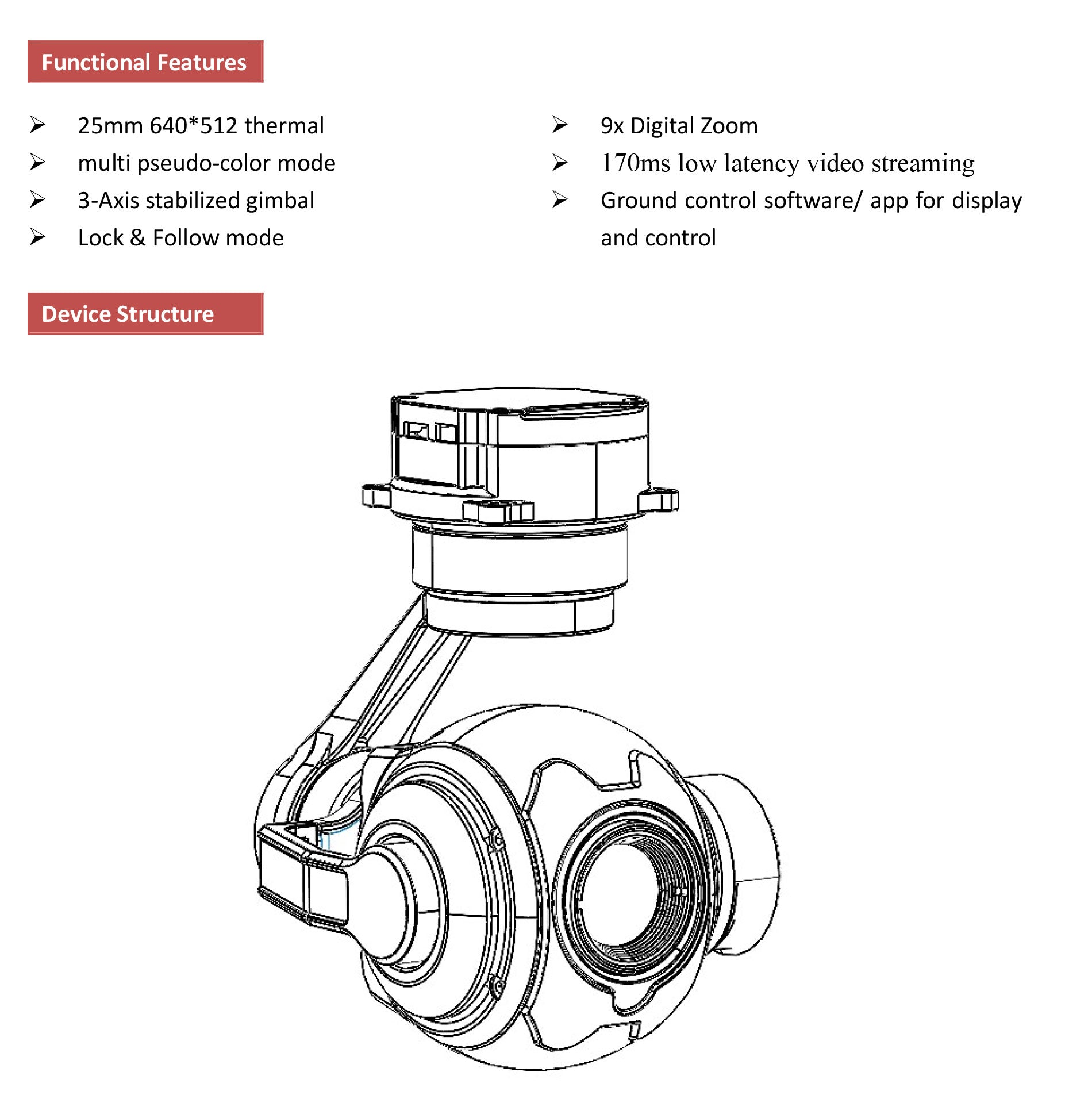 TOPOTEK KIP640G25 Thermal Camera Gimbal, Thermal camera features 25mm lens, high-res imaging, and advanced stabilization for precise surveillance.