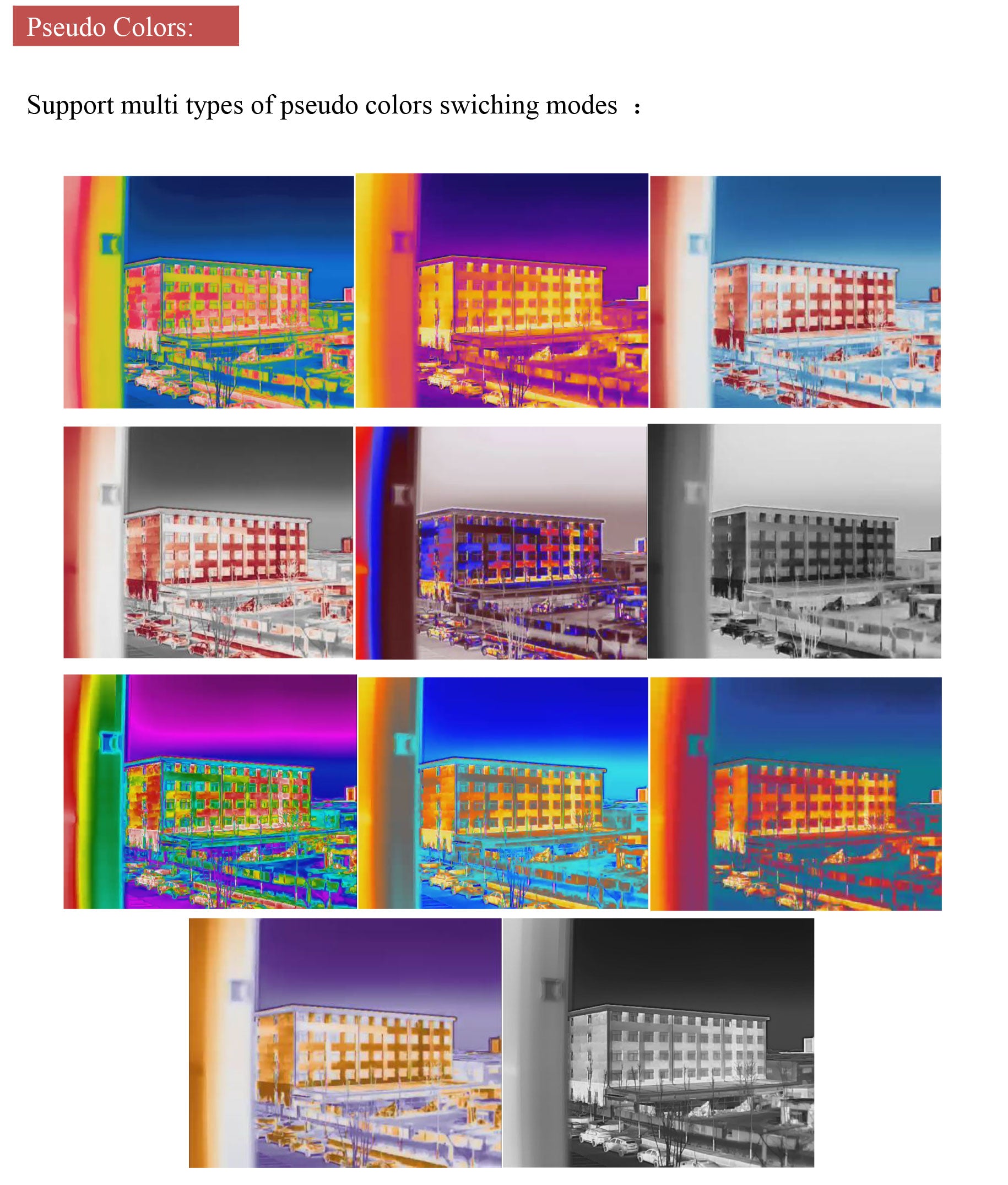 Features multiple pseudo color switching modes for enhanced visualization.