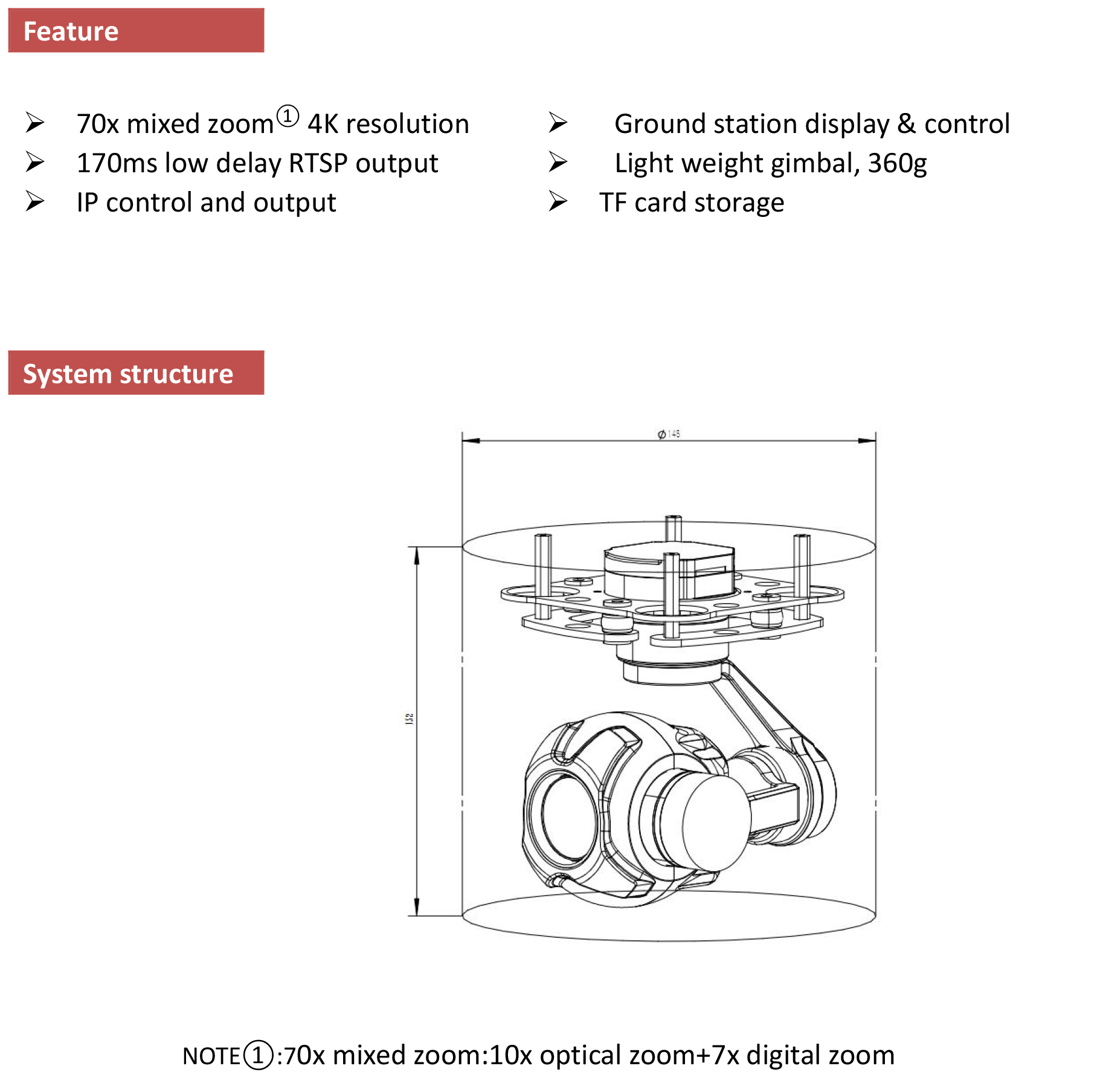 TOPOTEK KIY10S4K camera gimbal specs: voltage, power supply, roll/pitch/yaw angles, and more.