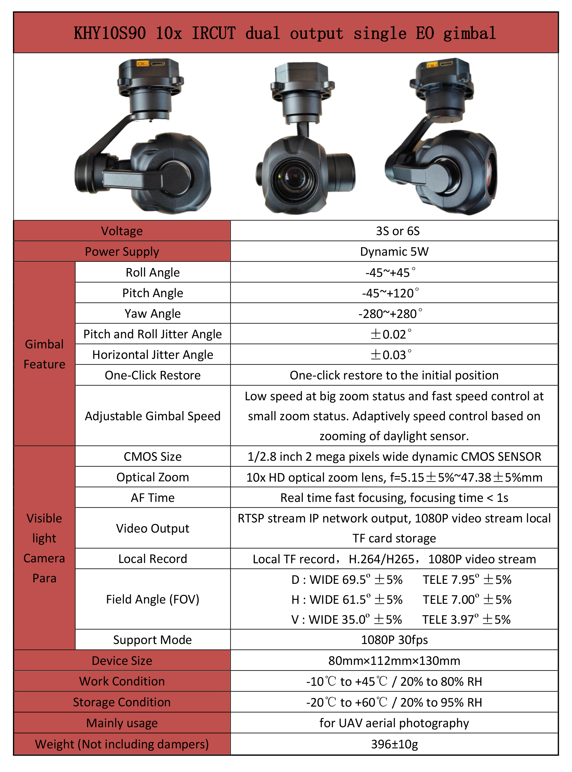 TOPOTEK KHY10S90 Drone Gimbal, Drone gimbal camera with 10x optical zoom, 3-axis stabilization, and IP/HDMI output for high-quality video and photo capture.
