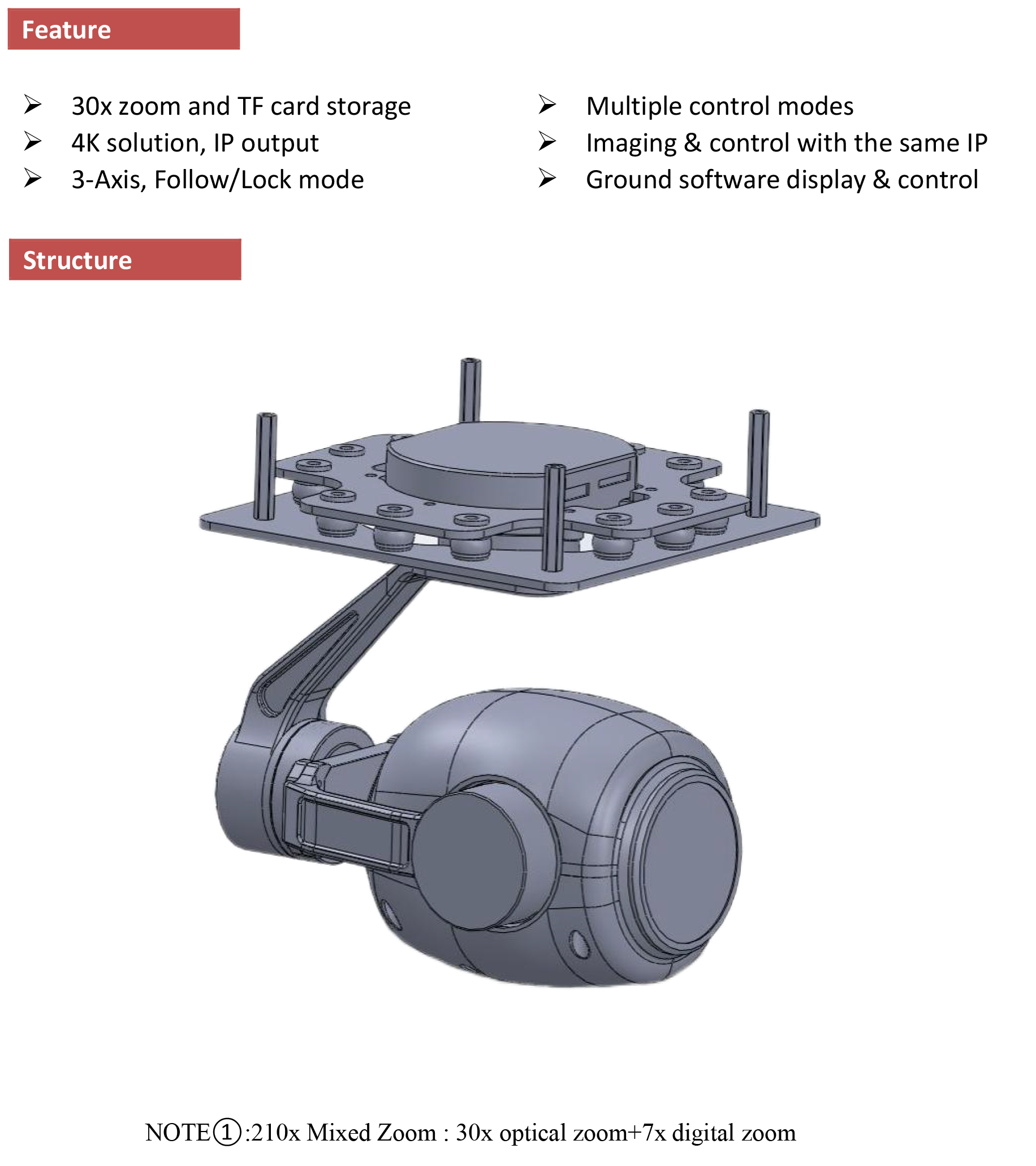 TOPOTEK KIP30S4K Drone Camera Gimbal, Smooth and stable footage ensured through advanced stabilization technology controlling roll, pitch, and yaw angles.