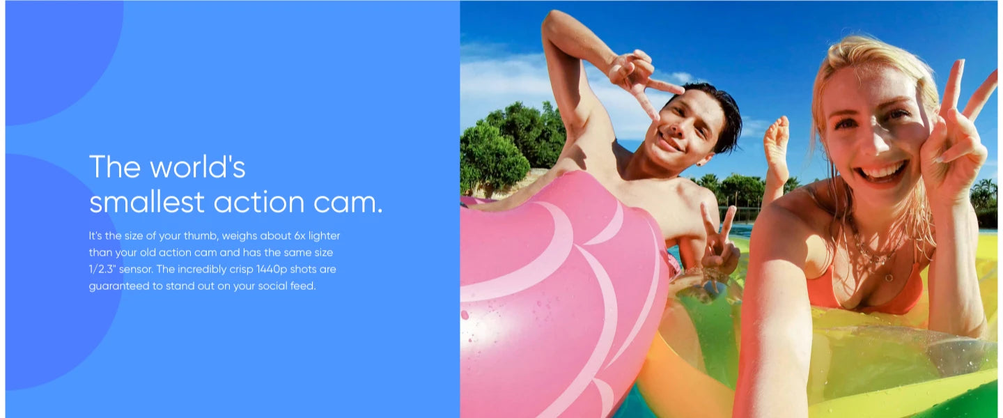 the world's smallest action cam is the size of your thumb . it weighs
