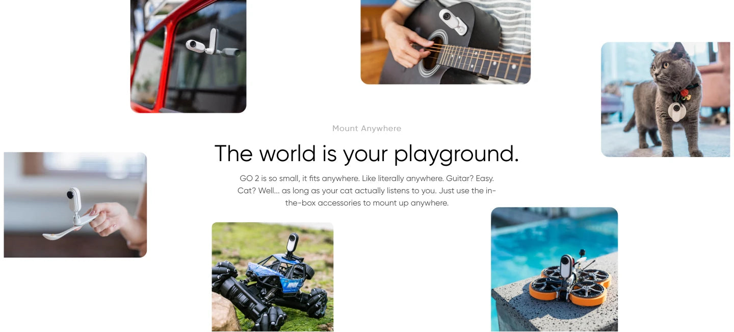 GO 2 is so small, it fits anywhere: Guitar? Easy: Cat?