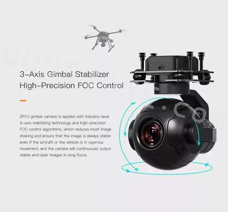 SIYI ZR10 2K 4MP QHD 30X Hybrid Zoom 3-Axis Stabilizer Gimbal Camera with 2560x1440 HDR Night Vision Lightweight 17 ZRIO gimbal camera appliad wlth Industry-level