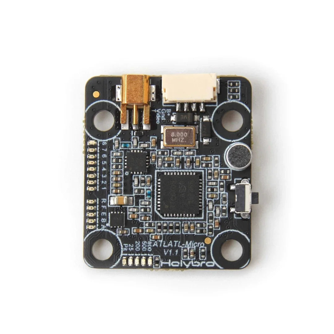 RC drone part: Holybro Atlatl HV Micro video transmitter with 2-4S Lipo options and frequency choices.
