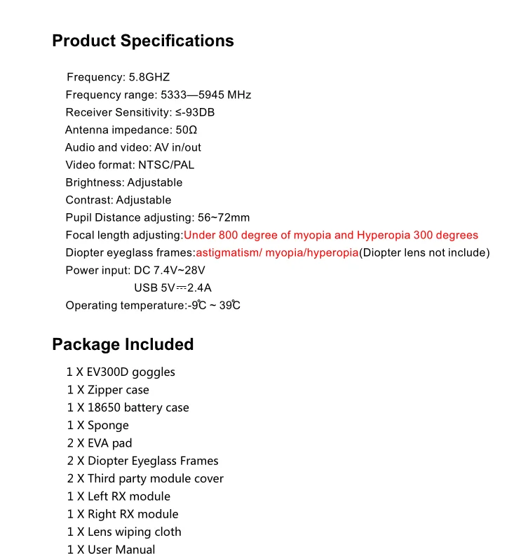 Eachine EV300D FPV Goggle - 1280*960 5.8G 72CH ثنائي التنوع الحقيقي متوافق مع DVR البعد البؤري قابل للتعديل لطائرة FPV Drone Rc Dron 20
