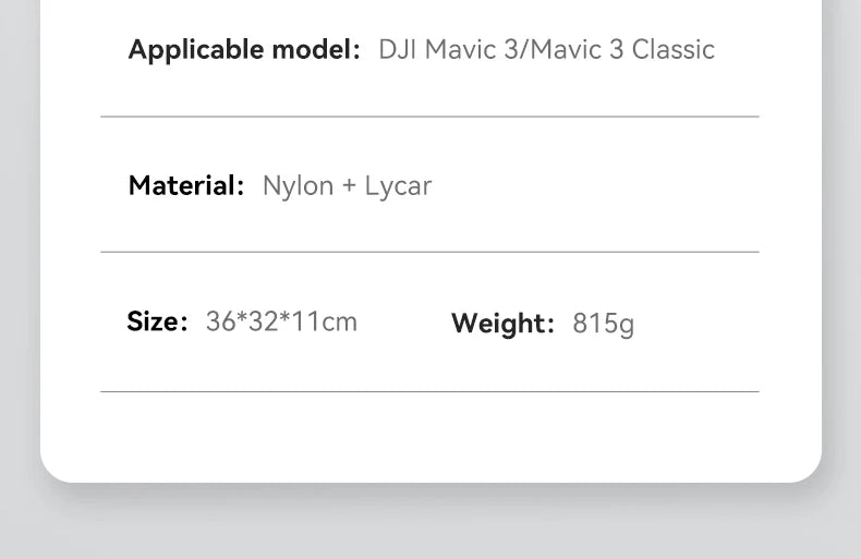 Storage Bag Suitable for DJI Mavic 3 Classic, Applicable model: DJI Mavic 3/Mavic 3 Classic Material: N