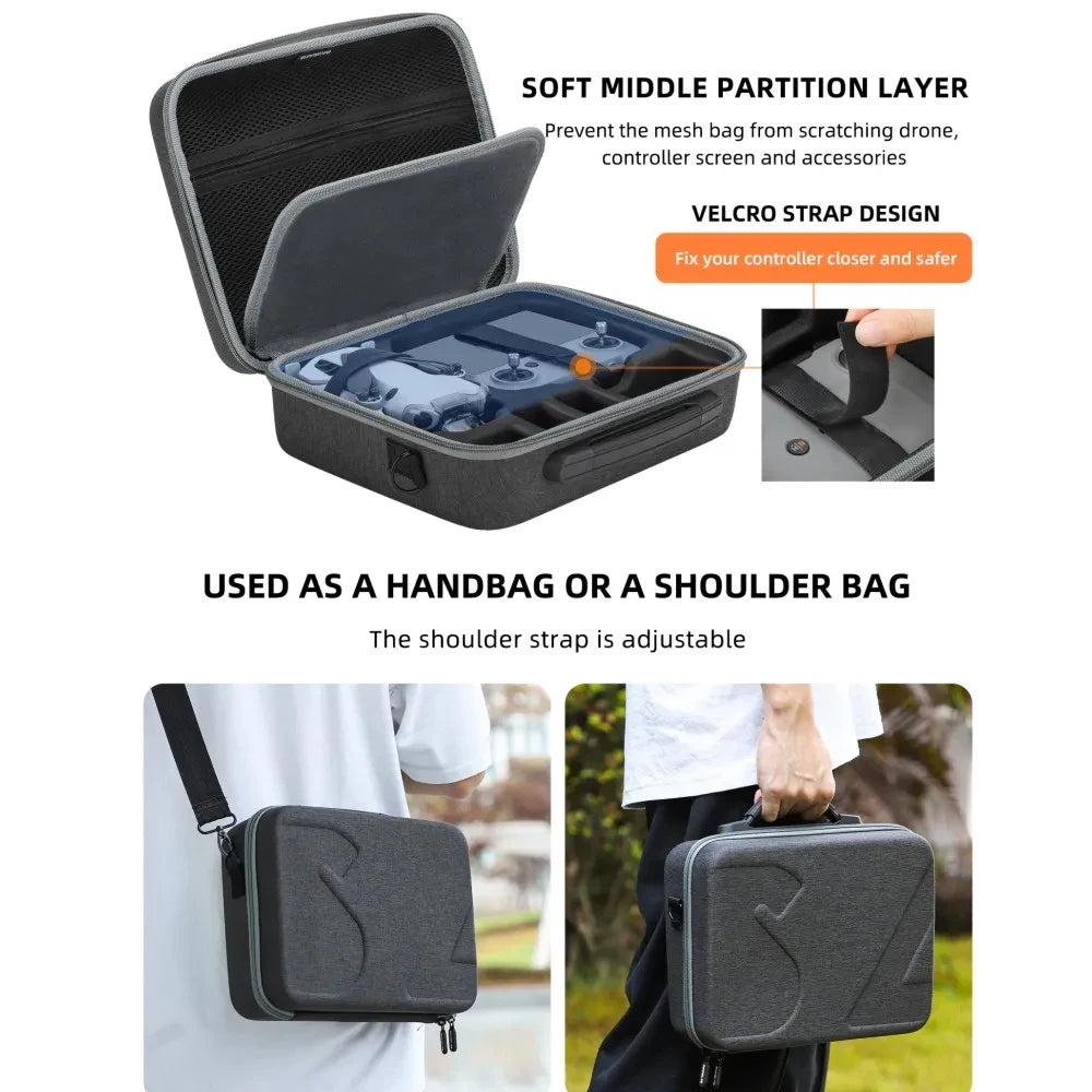 حقيبة حمل محمولة لـ DJI Mini 4 Pro - حقيبة تخزين حقيبة يد لـ DJI RC 2/N1/N2 صندوق التحكم عن بعد بدون طيار 20 Portable Carrying Case For DJI Mini 4 Pro, SOFT MIDDLE PARTITION LAYER Prevent the mesh from scratch