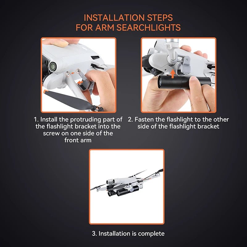 Night Light For Dji, the protruding part of the flashlight bracket screw on one side of the front arm 3.