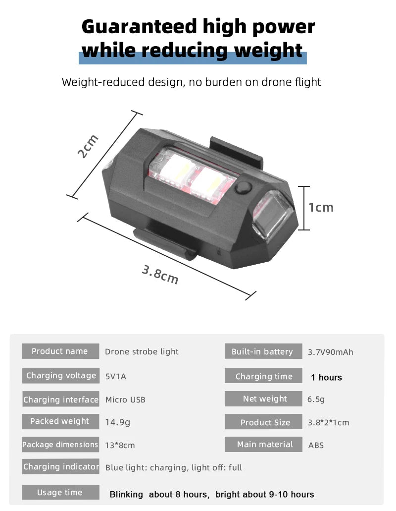 العالمي بدون طيار ستروب أضواء LED مصباح ل DJI Mavic 3/2/MINI 3 Pro/Air2/2S/MINI 2/SE مؤشر الإشارة بدوره أضواء ضوء إحترافي 17 3.8*2*1cm Package dimensions 13*8cm Main material ABS Char
