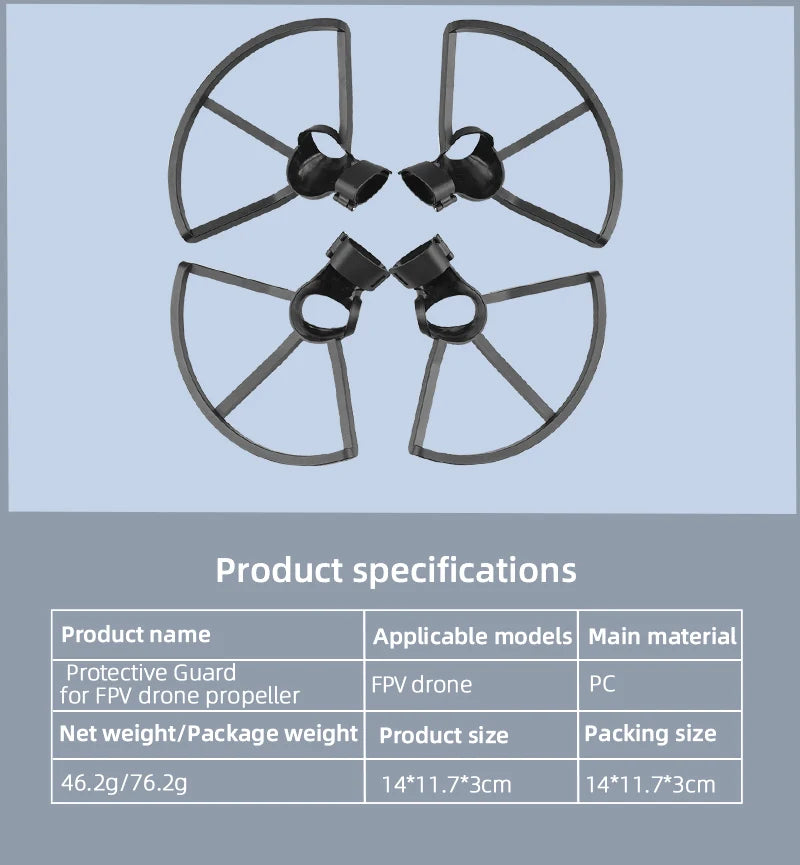 DJI FPV Propeller, Product name Applicable models Main material Protective Guard for FPV drone propeller 