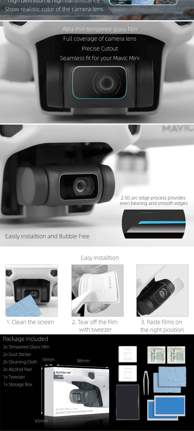 الهبوط ل DJI Mavic Mini 2/Mini SE الطائرة بدون طيار المروحة الحرس حامل Sunhood شريط لاصق غطاء المحرك ملحقات طائرة بدون طيار 52 Mavic Mini FM 2.5D arc edge process provides even bearing and smooth edges Easily install