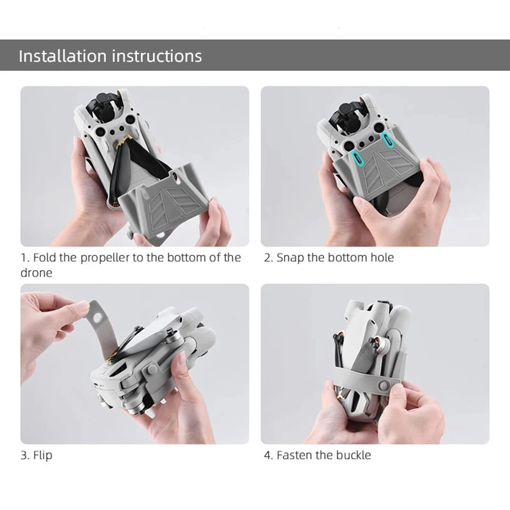 Installation instructions Fold the propeller to the bottom of the 2. Snap the bottom hole drone 3 Flip