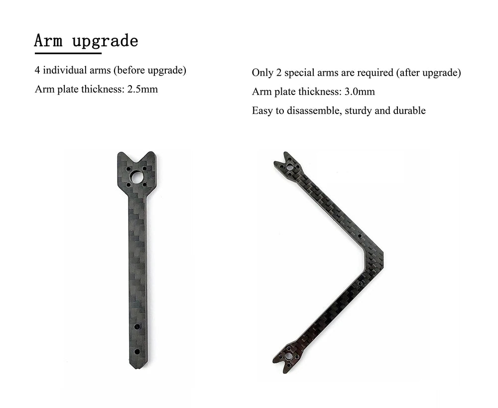 DarwinFPV Baby Ape/Pro/V2 FPV Drone, Arm upgrade 4 individual arms (before upgrade) Only 2 special arms are required (after upgrade)
