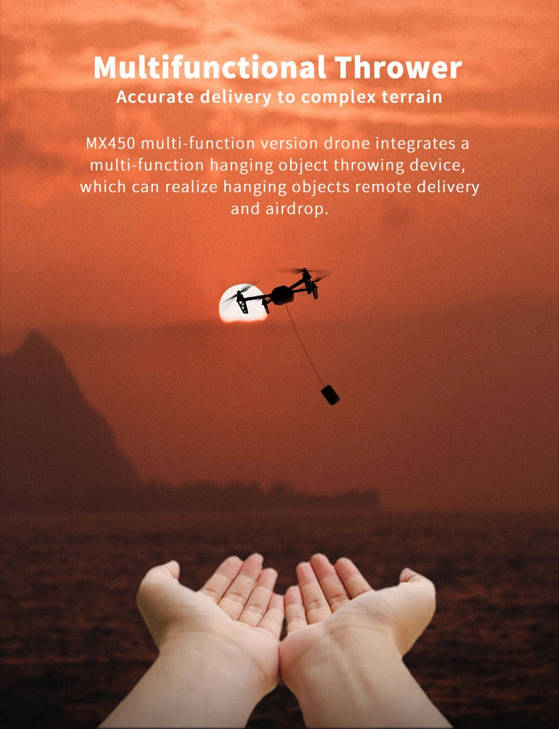 طائرة تدريب بدون طيار Skydroid MX450 - كاميرا 1080P 5KM طويلة المدى 450 مم قاعدة عجلات متعددة الوظائف للتدريب بدون طيار RTF طائرة بدون طيار صناعية 13 Skydroid MX450 Training Drone, drone integrates a multi-function hanging object throwing device . device can realize hanging objects