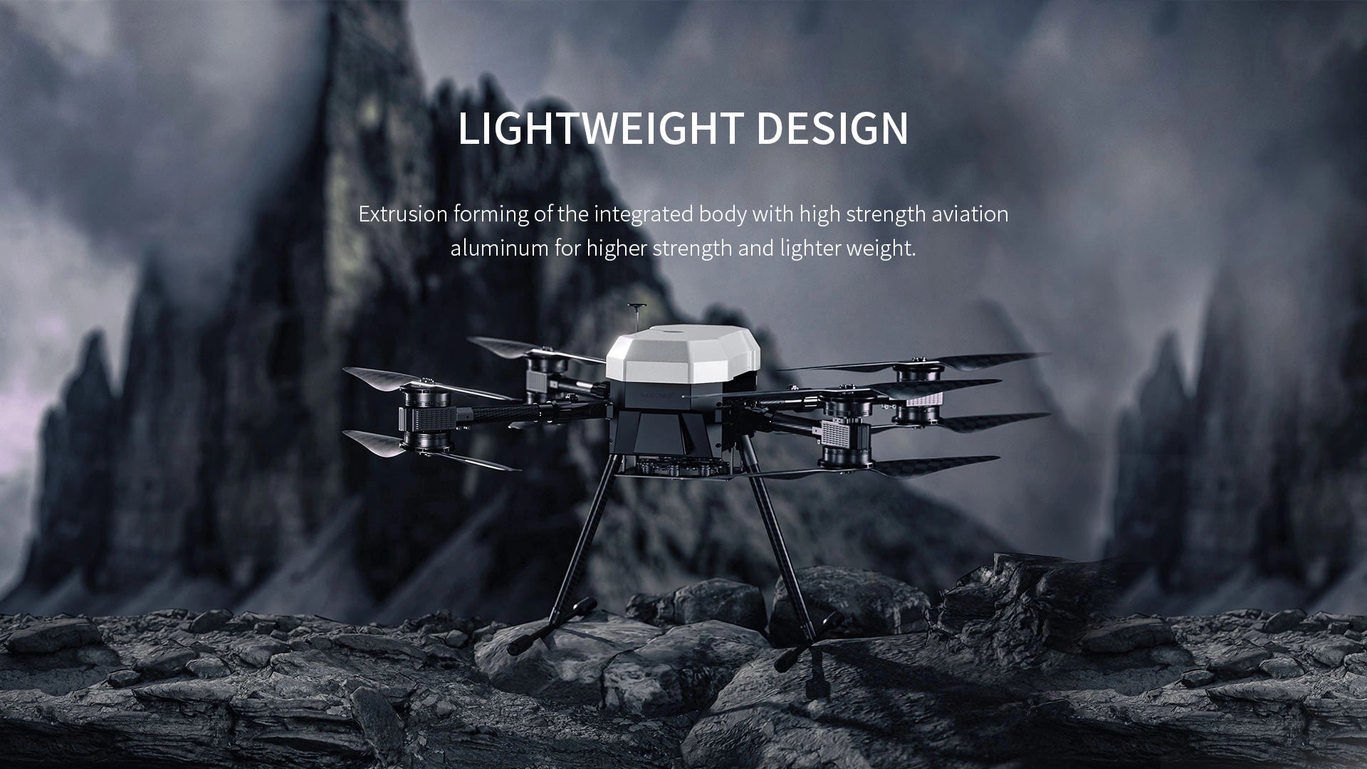 T-Motor T-Drone, LIGHTWEIGHT DESIGN Extrusion forming of the integrated body with high strength aviation aluminum