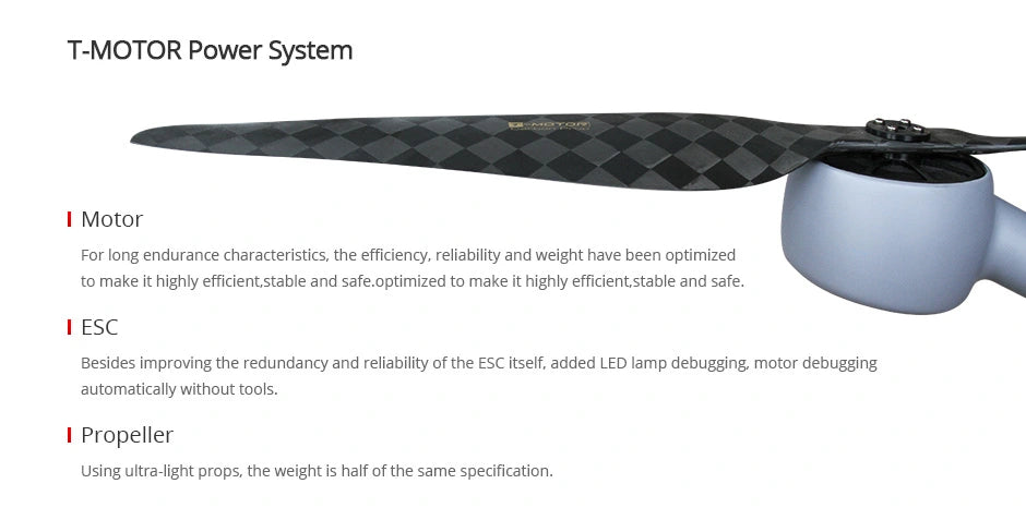 T-Motor T-Drone, efficiency, reliability and weight have been optimized to make it highly efficient,stable and safe 