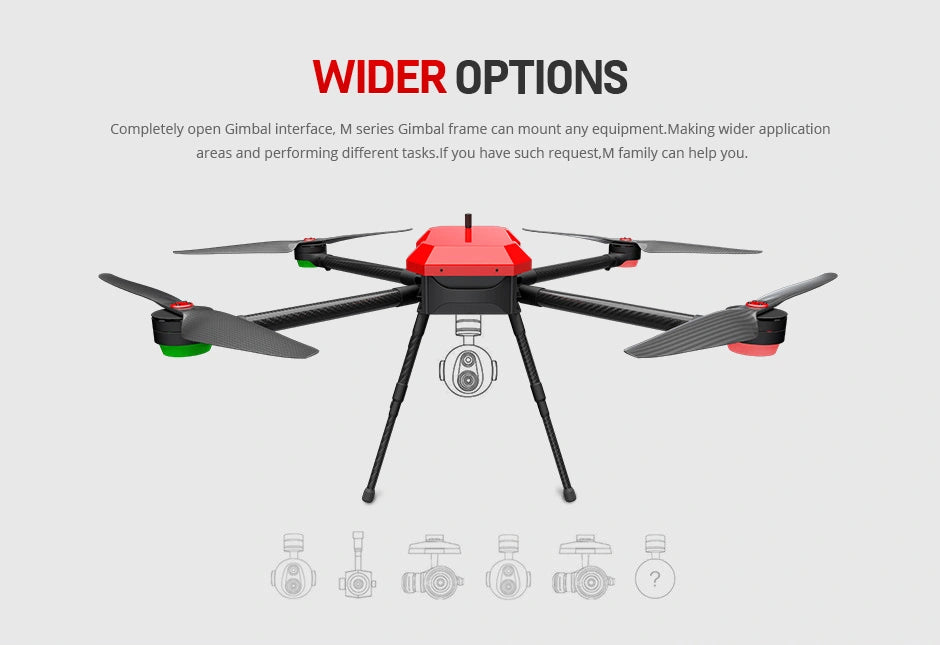 T-Motor T-Drone M1200 Industrial Drone - 4 Axis 10KM 5kg Payload 60 Minutes Long Flight Time Long Range UAV Drone Frame for Mapping, Searching, Monitoring, Surveying, Rescue Service 11 T-Motor T-Drone, M series Gimbal frame can mount equipment Making wider application areas and performing different tasks .
