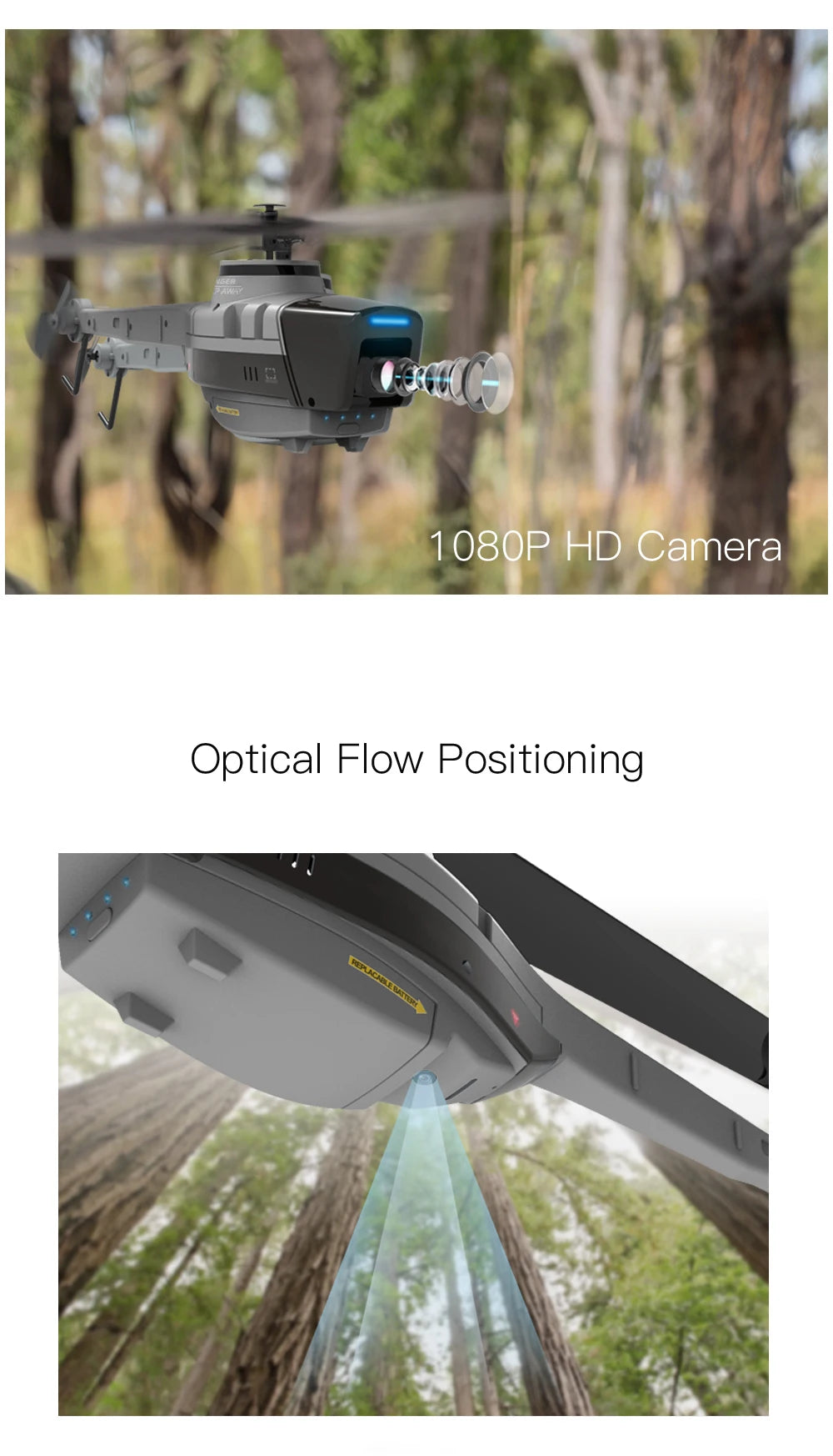 C128 2.4G RC Helicopter, 1080P HD Camera Optical Flow Position