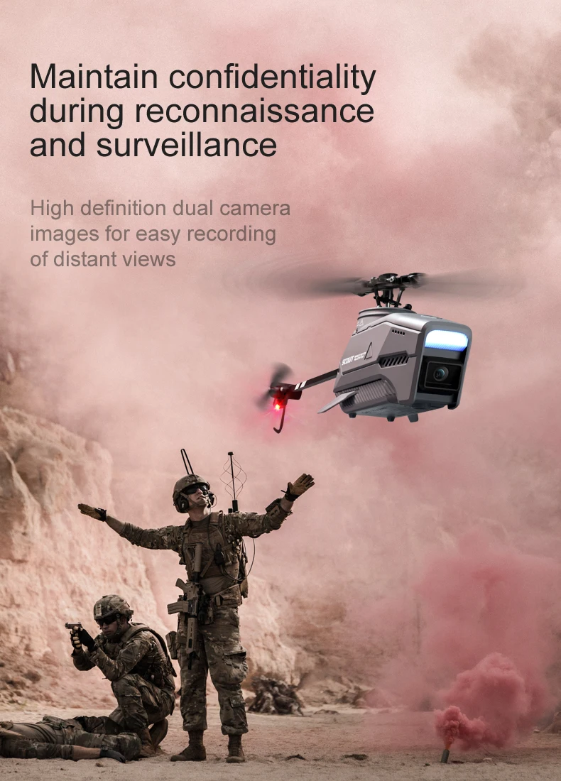 L1 RC Helicopter, Keep confidentiality during reconnaissance and surveillance High definition dual camera images for easy recording of distant