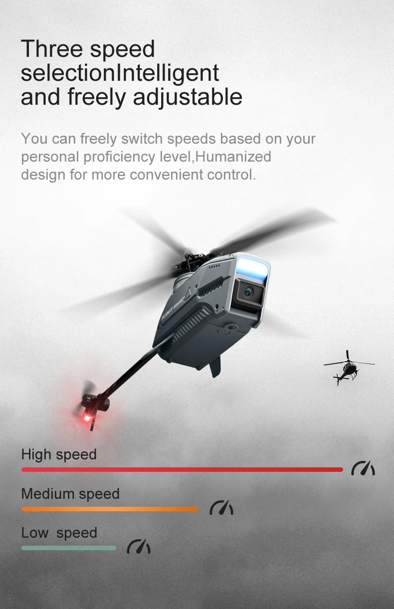 L1 RC Helicopter, three speed selectionIntelligent and freely adjustable You can freely switch speeds based on your