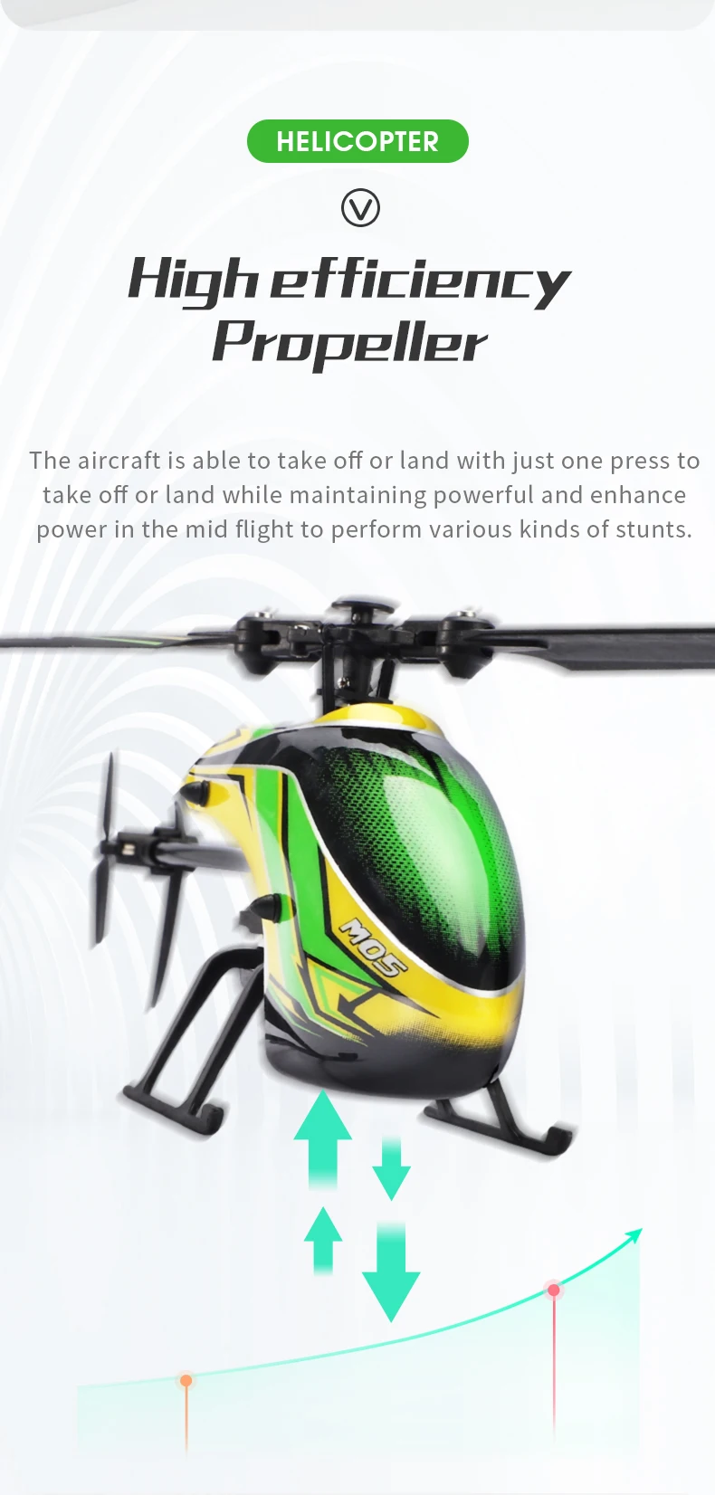 JJRC M05 RC Helicopter, HELICOPTER High efficiency Propeller The aircraft is able to take off or land with