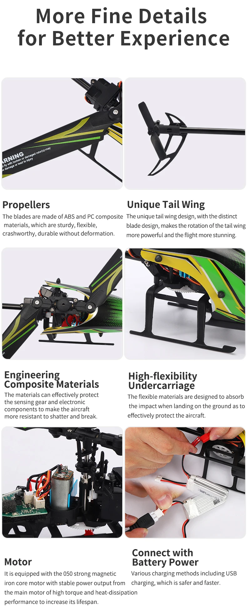 JJRC M05 RC Helicopter, unique tail wing design, with the distinct materials, which are sturdy, flexible . flexible