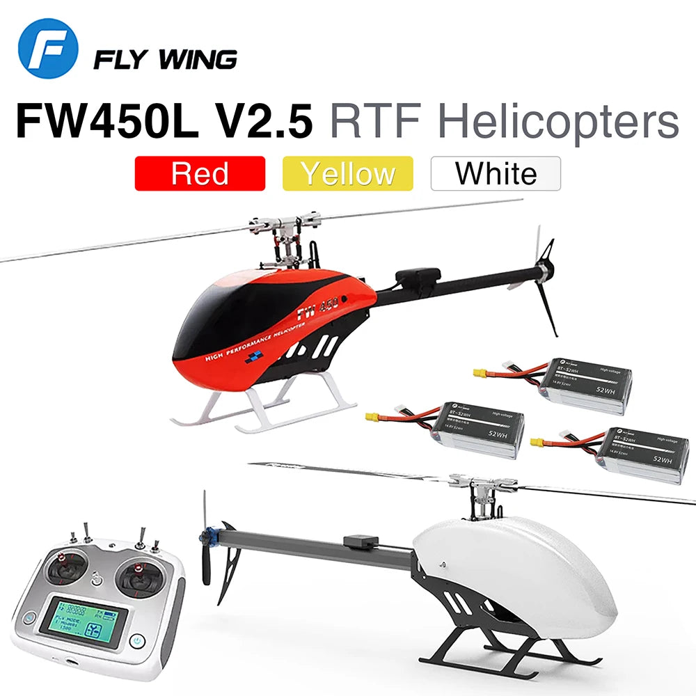 طائرات هليكوبتر Fly Wing FW450L V2.5 RC - جهاز تحكم عن بعد RTF FBL 3D GPS APP إرجاع تلقائي مع نظام التحكم في الطيران H1 6CH مروحية للبالغين 19 Fly Wing FW450L V2.5 RC Helicopters, FLY WING FW4SOL V2.5 RTF Helicopters Red Yellow