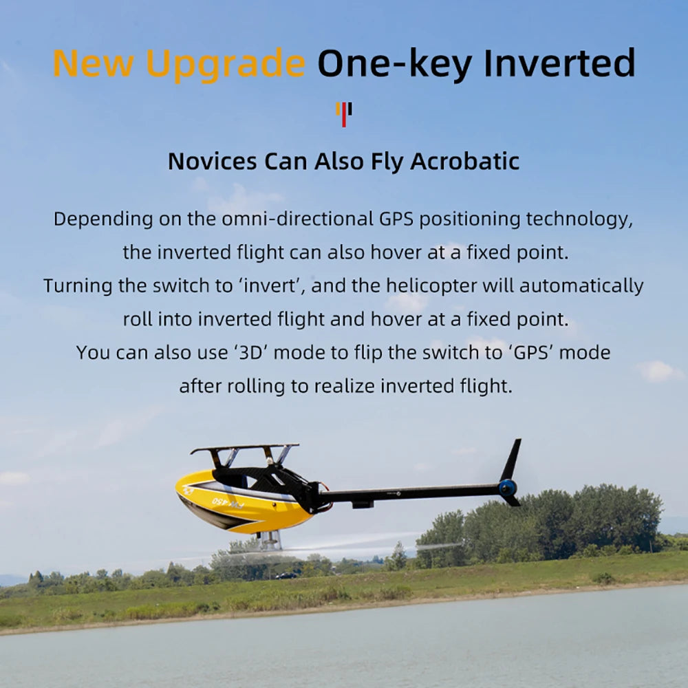 طائرات هليكوبتر Fly Wing FW450L V2.5 RC - جهاز تحكم عن بعد RTF FBL 3D GPS APP إرجاع تلقائي مع نظام التحكم في الطيران H1 6CH مروحية للبالغين 23 Fly Wing FW450L V2.5 RC Helicopters, Depending on the omni-directional GPS positioning technology, the inverted flight can also hover
