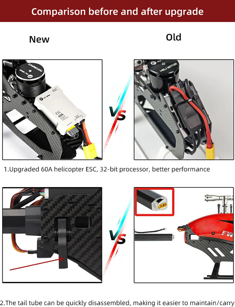 طائرات هليكوبتر Fly Wing FW450L V2.5 RC - جهاز تحكم عن بعد RTF FBL 3D GPS APP إرجاع تلقائي مع نظام التحكم في الطيران H1 6CH مروحية للبالغين 26 Fly Wing FW450L V2.5 RC Helicopters, the tail tube can be quickly disassembled, making it easier to maintain/carry Au