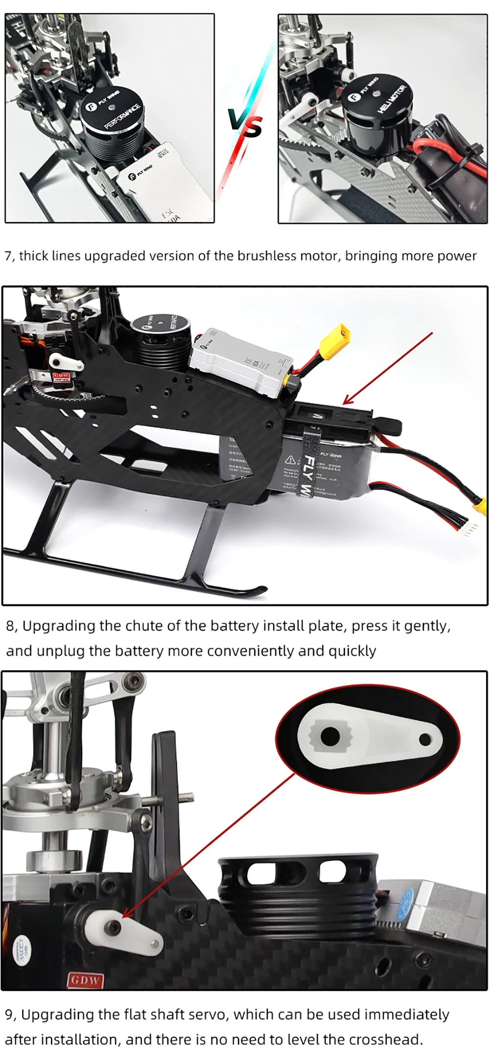 طائرات هليكوبتر Fly Wing FW450L V2.5 RC - جهاز تحكم عن بعد RTF FBL 3D GPS APP إرجاع تلقائي مع نظام التحكم في الطيران H1 6CH مروحية للبالغين 29 Fly Wing FW450L V2.5 RC Helicopters, 7 thick lines upgraded version of the brushless motor, bringing more power . 1 P