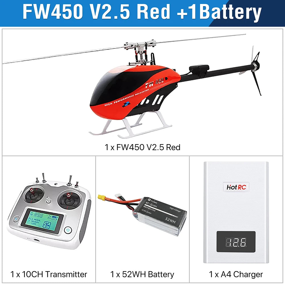 طائرات هليكوبتر Fly Wing FW450L V2.5 RC - جهاز تحكم عن بعد RTF FBL 3D GPS APP إرجاع تلقائي مع نظام التحكم في الطيران H1 6CH مروحية للبالغين 53 Fly Wing FW450L V2.5 RC Helicopters, FW450 V2.5 Red +1Battery 1x FW45O V2.5
