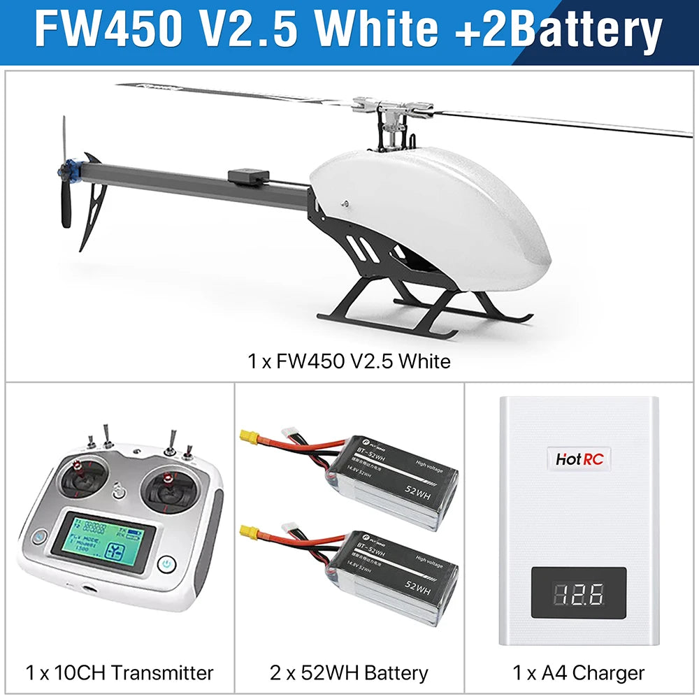 طائرات هليكوبتر Fly Wing FW450L V2.5 RC - جهاز تحكم عن بعد RTF FBL 3D GPS APP إرجاع تلقائي مع نظام التحكم في الطيران H1 6CH مروحية للبالغين 57 Fly Wing FW450L V2.5 RC Helicopters, 1x FW450 V2.5 White HotRC 88 1x 1OCH Transmit
