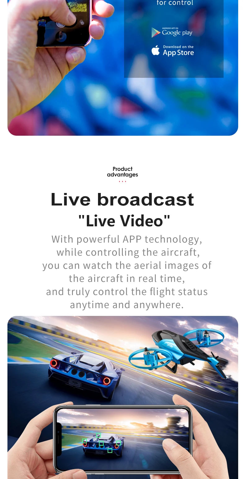 4DRC M3 RC Helicopter, with powerful APP technology, you can watch the aerial images of the aircraft in real time 