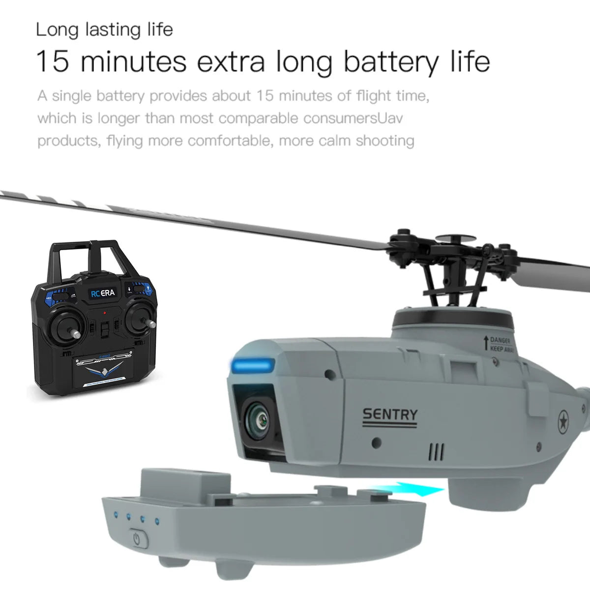C127 2.4G RC Helicopter - كاميرا احترافية 720P 6 محاور جيروسكوبية WIFI Sentry Spy RC بدون طيار زاوية واسعة مجداف واحد بدون جنيحات 29 C127 2.4G RC Helicopter, single battery provides about 15 minutes of flight time, which is longer than most comparable consumers .