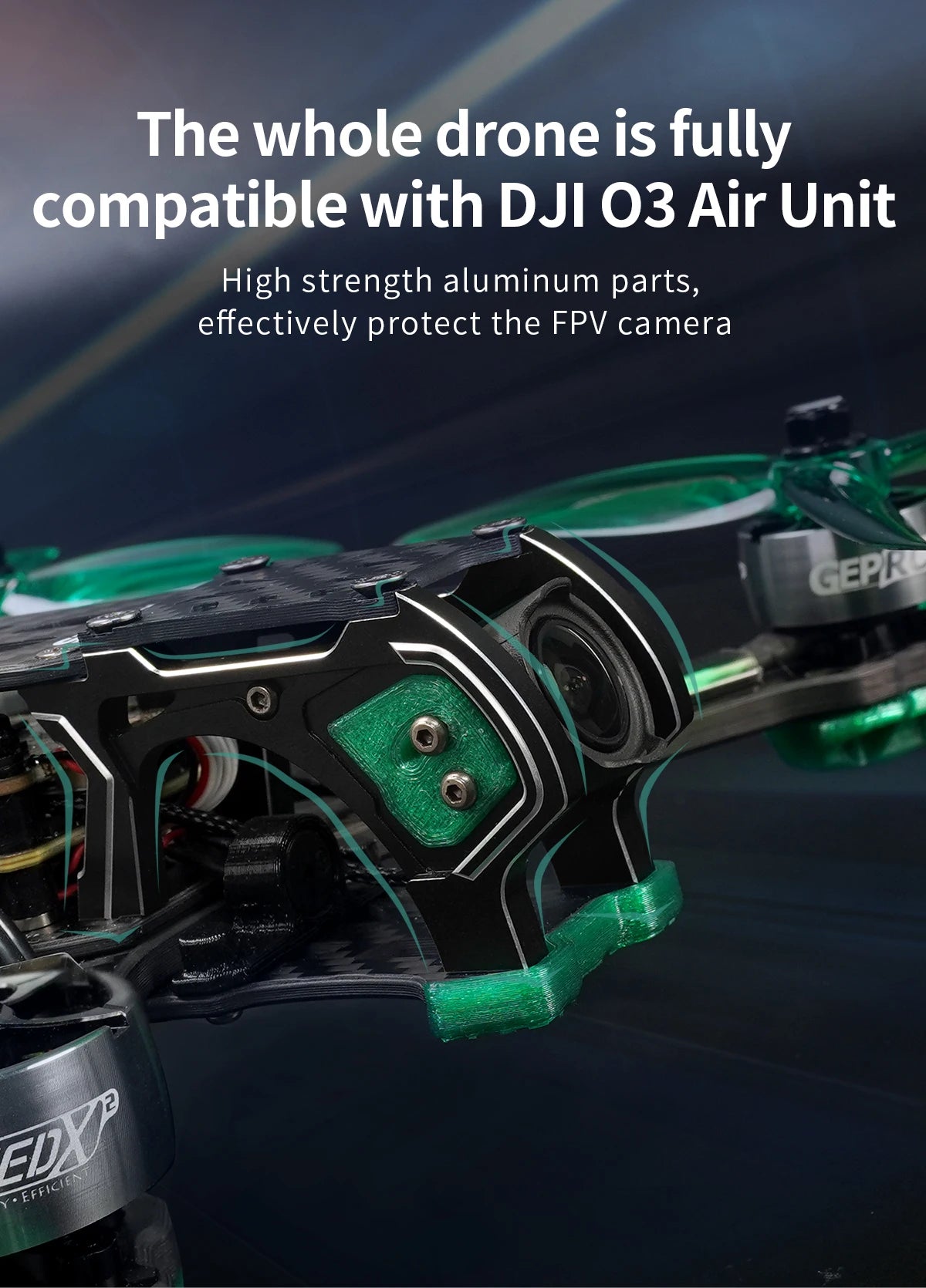GEPRC New MARK5 HD O3 Freestyle FPV Drone - VTX O3 Air Unit Green System 6S RC FPV مدمج بلوتوث كوادكوبتر حرة بدون طيار 9 GEPRC New MARK5 HD O3 Freestyle FPV Drone, the whole drone is fully compatible with DJI 03 Air Unit High strength aluminum parts, effectively protect