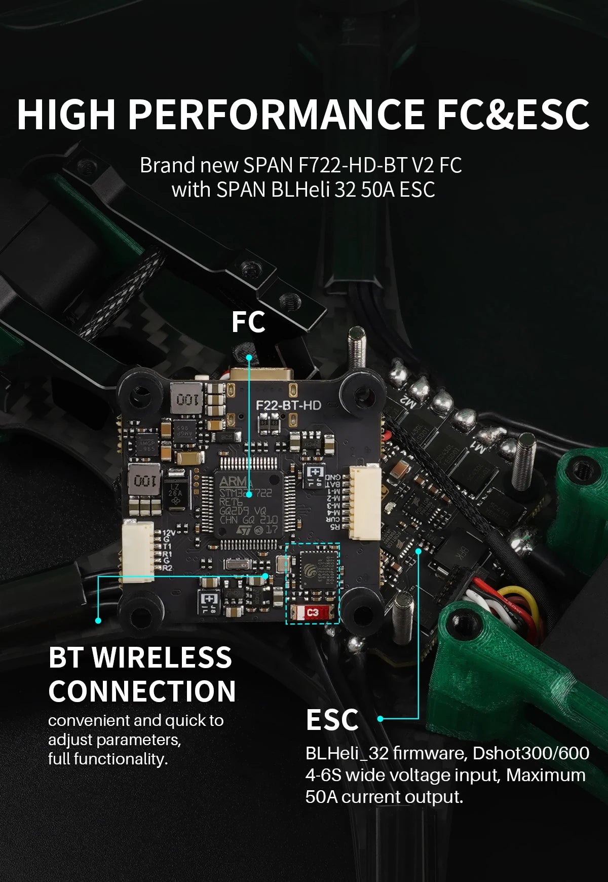 GEPRC New MARK5 HD O3 Freestyle FPV Drone - VTX O3 Air Unit Green System 6S RC FPV مدمج بلوتوث كوادكوبتر حرة بدون طيار 13 GEPRC New MARK5 HD O3 Freestyle FPV Drone, SPAN F722-HD-BTV2 FC with SPAN BLHeli