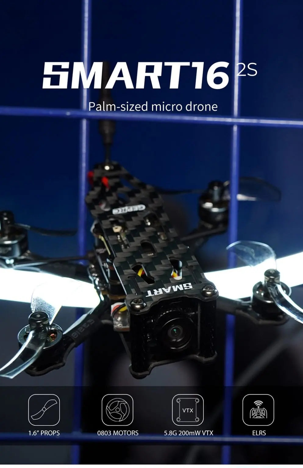 GEPRC SMART 16 Freestyle FPV Drone - Caddx Ant Camera GR0803-11000KV Motor Stable F411 FC لطائرة RC FPV خفيفة الوزن كوادكوبتر بدون طيار 9 GEPRC SMART 16 Freestyle FPV Drone, PROPS 0803 MOTORS 5.8G 200mW VTX ELRS