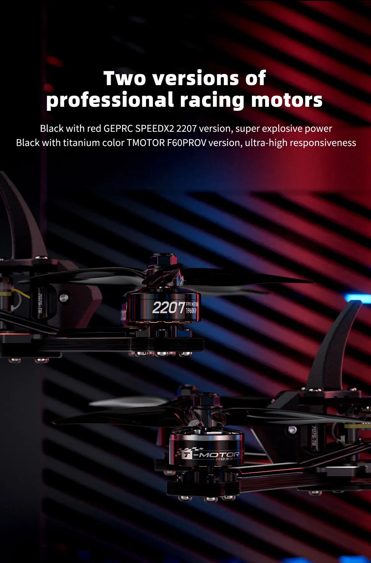 GEPRC Racer FPV Racing Drone - TAKER F722 E55A Stack SPEEDX2 2207 TMOTOR F60PROV Drone Kit VTX Light Fast Freestyle RC Quadcopter 39 GEPRC Racer FPV, two versions of racing motors Black with red GEPRC SPEEDX2 2207